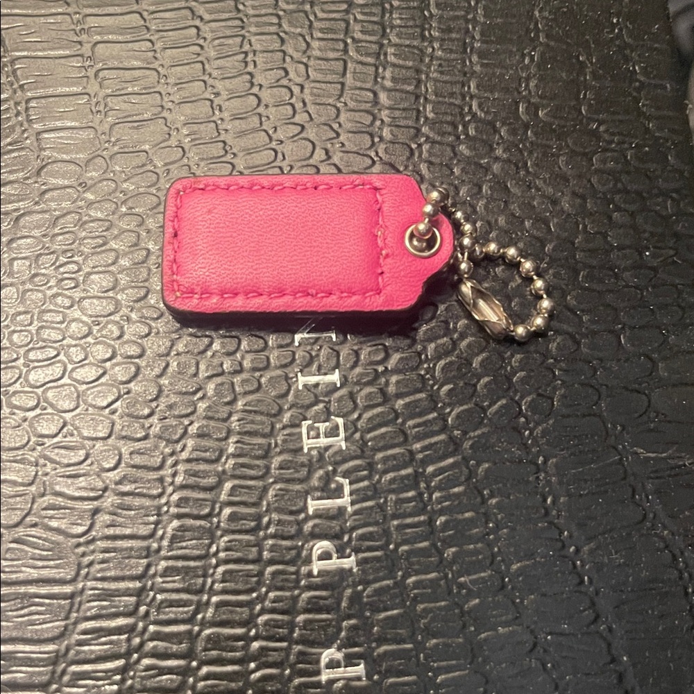 Coach Hot Pink Leather Tag Keychain with Silver Chain - Picture 3 of 3